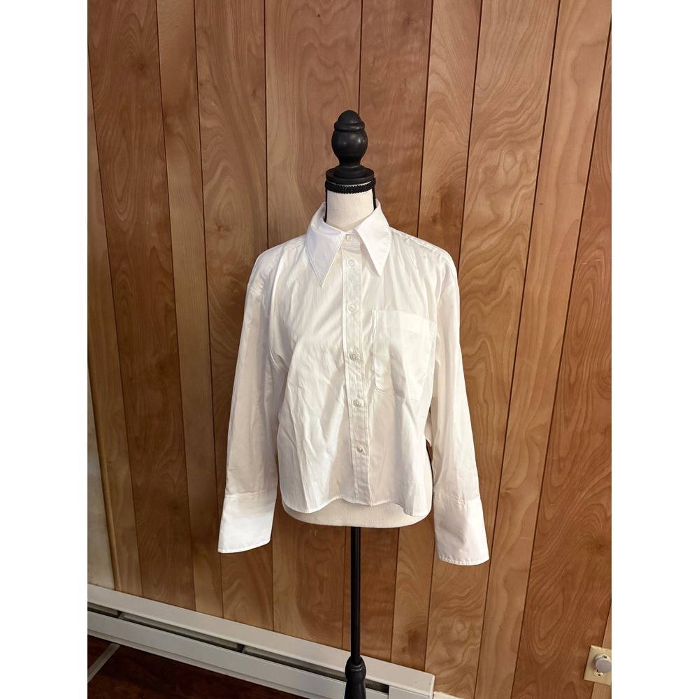 Banana Republic White Cotton Poplin Cropped Button Down Shirt Oversized XS